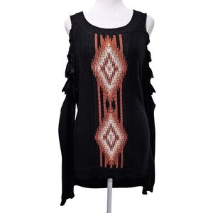 Forever 21 Women's Aztec Cold Shoulder Cut Out Sleeve High-Low Sweater - Size S